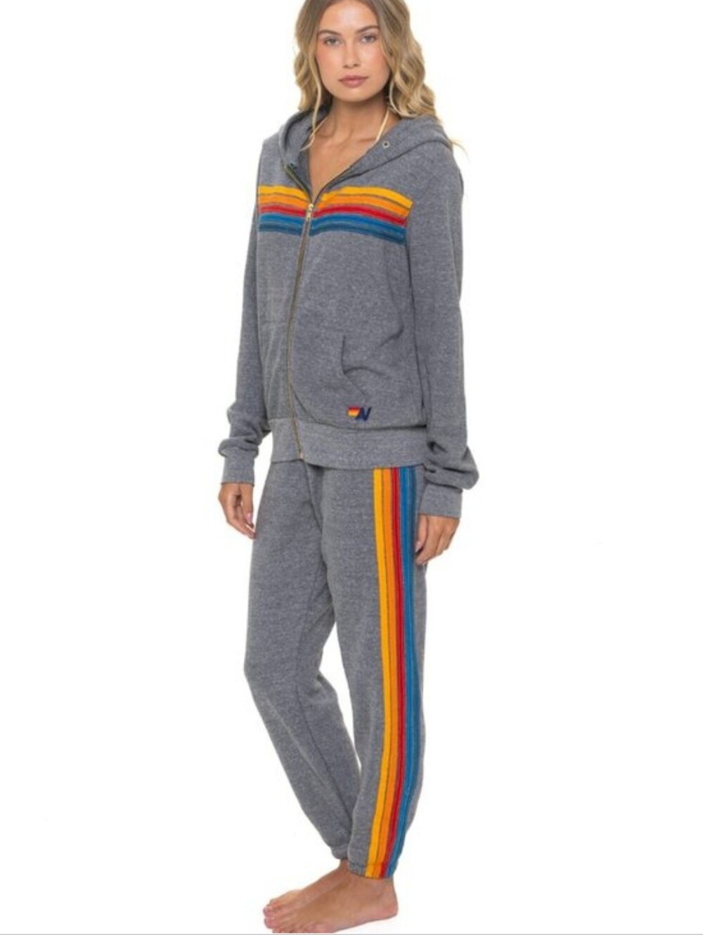 Aviator Nation 5 Stripe Hoodie Sweatpant SET Large